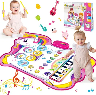 Produktbild von Baby Spielzeug ab 1 Jahr Mädchen – Einhorn 3-in-1 Musikmatte mit 13 Klaviertasten, 8 Tiergeräuschen, 10 Demoliedern & Aufnahmefunktion – Tanzmatte Lernspielzeug für 1–3 Jahre