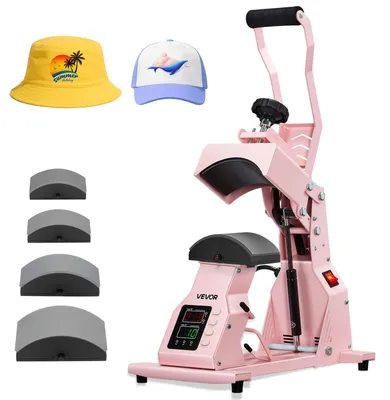 Immagine prodotto di VEVOR pressa per cappelli con 4 piastre intercambiabili (160x65/160x80/140x65/140x80 mm), pressa per cappelli con controllo preciso della temperatura e del tempo, pressa per cappelli pressa termica per cappellini fasce rosa