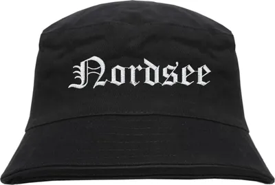 Produktbild von Nordsee Fischerhut - Altdeutsch - bestickt -  Bucket Hat Anglerhut Hut Schwarz S/M