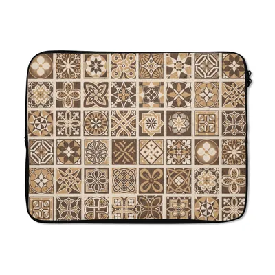 Produktbild von MuchoWow® Laptop Hülle 17 Zoll Laptoptasche Design - Blumen - Braun - Natur - Vintage - Zipper - Schutzabdeckung