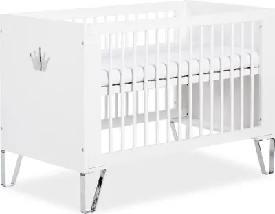 Produktbild von Babybett 120x60 cm Krone für Mädchen Kinderbett Holz - höhenverstellbar, Gitterbett aus Massivholz, Modern, Babybett für Neugeborene und Kleinkinder