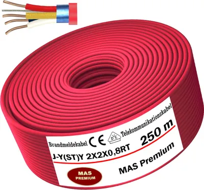 Produktbild von 250m  J-Y(ST)Y 2X2X0,8RT Brandmelde- Telekommunikationskabel Fernmeldeleitung