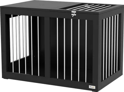 Produktbild von Hundekäfig Hundebox Hundetransportbox,  2 Türen, verriegelbar, Stahlgitter, 80 cm x 50 cm x 56,5 cm, Schwarz