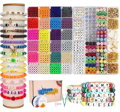 Productafbeelding van Set van 7200 parels, 6 mm, voor het maken van polsbandjes van polymeerklei, met extra bedeltjes