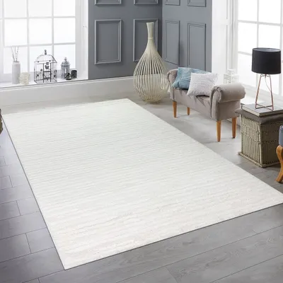 Produktbild von Wohnzimmer Schlafzimmer Teppich mit Hoch-Tief-Effekt und gemusterten Linien in der Farbe creme Größe - 200 x 290 cm