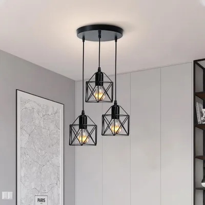 Produktbild von Heilmetz Pendelleuchte 3-flammig Vintage, E27 Hängelampe Schwarz Matt Metall, Retro Deckenleuchte für Wohnzimmer Esszimmer Küche