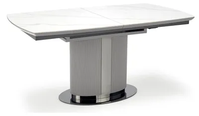 Productafbeelding van Eettafel Dancan, keukentafel, zuilentafel, 160-220x90x76 cm, wit, marmerlook / asgrijs