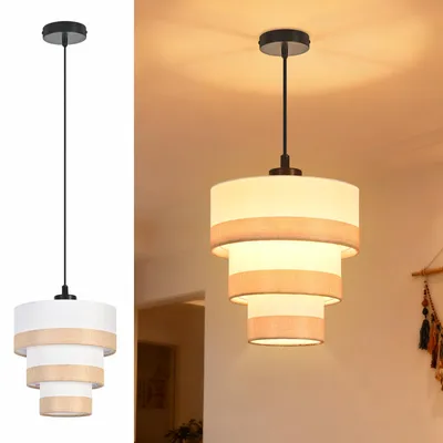 Immagine prodotto di ZMH luce a sospensione 1 fiamma pendente tavolo da pranzo appeso lampada retrò tessuto tavolo da pranzo lampada a sospensione E27 lampada rustica sala da pranzo (senza lampadina)
