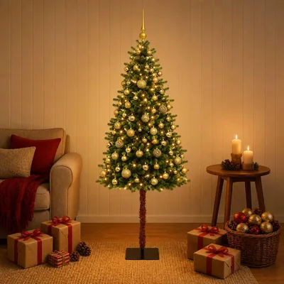 Zdjęcie produktu dla Sztuczne drzewko świąteczne z ozdobami, wysokość 150 cm, 150 diod LED