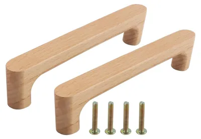 Imagen del producto de Pomos para cajones de madera, hechos de haya, con una distancia entre agujeros de 128 mm, para muebles