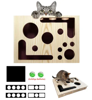 Produktbild von MODFU Katzenspielzeuge, Katzenkrallen-Spielbox, Katzenspielzeug mit Bällen, Kratz- und Schleifspaß, interaktives Spielzeug für Katzen, Beschäftigungsbox für Stubentiger