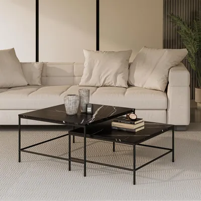 Produktbild von Vicco Couchtisch-Set Ramio, 80 x 80 cm 2 Teile, Schwarz/Schwarz