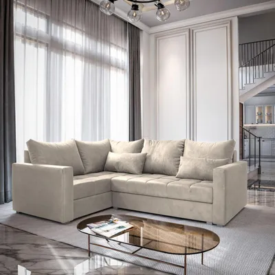 Produktbild von Masseno Ecksofa LIRENO L-S mit Schlaffunktion L-Form, Sofa mit Bettkasten, Wohnzimmersofa, Couch, Soffa, Bettsofa, Couchgarnitur- Beige, PAROS 02