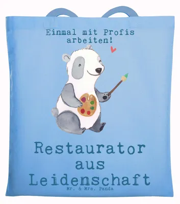 Produktbild von Mr. & Mrs. Panda Schultasche Restaurator Leidenschaft - Sky Blue - Geschenk, Shopping Tasche, festival, Tragetasche, einkaufsshopper, Jutebeutel