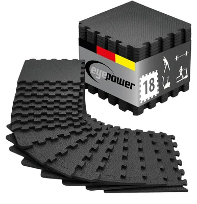 Produktbild von 18 Puzzlematten Bodenschutz Fitness - 30x30 Schwarz - Sport Bodenmatte Home Gym