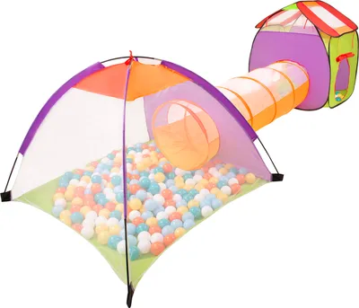 Produktbild von Selonis 3in1 spielzelt mit tunnel spielplatz popup bällebad mit 400 bälle für kinder, mehrfarbig:weiß/gelb/orange/babyblau/türkis