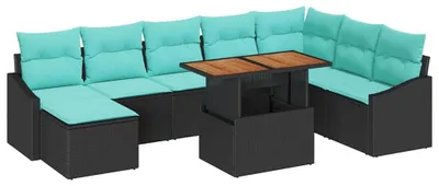 Produktbild von vidaXL Gartensofa-set 9 stk. Schwarz und Türkis Poly-Rattan