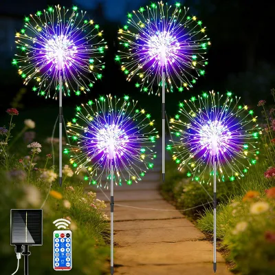 Productafbeelding van yowin 4 x 120 LED zonnepanelen voor buiten, geschikt voor de tuin, met afstandsbediening – Meerkleurig