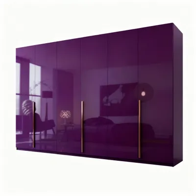 Produktbild von Kleiderschrank Prince 6‑türig Lila Hochglanz Griffe in bronzefarben (Spar-Set) Maße ca.: Breite: 300cm / Tiefe: 62cm / Höhe: 218cm