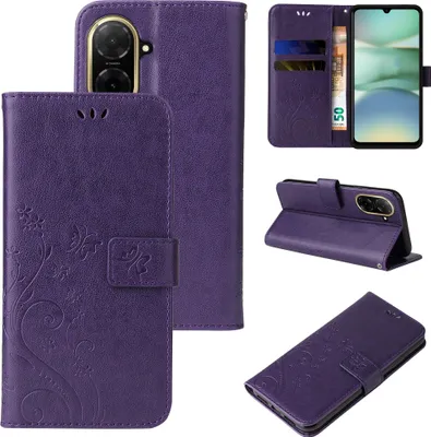Produktbild von Handyhülle für Xiaomi Redmi A5 Floral Blumen Schmetterling Flip Cover Hülle Case Klapphülle Handytasche Farbe: Violett