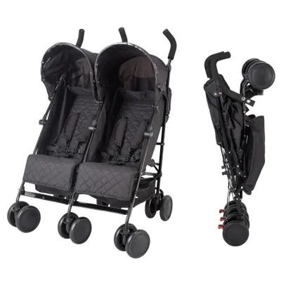 Image de Poussette X Adventure® Duo pour jumeaux - Noir - Sièges réglables indépendamment, pare-soleil, roues avant pivotantes, 2 paniers de courses