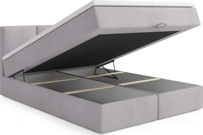 Produktbild von MR GROUP Boxspringbett mit Bettkasten, RYGA, 120x200, hellgrau, H3, Samtstoff, Polsterbett mit Matratze und Topper Doppelbett Bett für Schlafzimmer