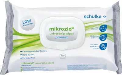 Produktbild von Schülke mikrozid® universal wipes premium 100 Tücher (20x20cm)