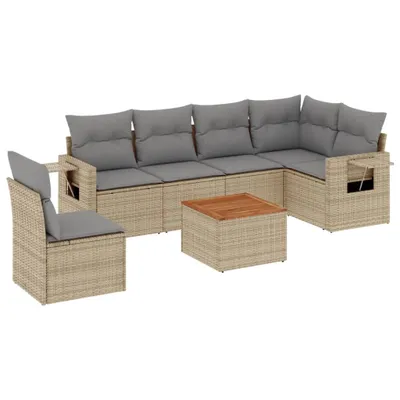 Produktbild von 7-tlg. Garten-Sofagarnitur mit Kissen Beige Poly Rattan