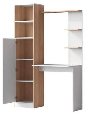 Zdjęcie produktu dla Biurko z półkami - meble do sypialni - 123,5 x 45 x 168,5 cm - Przestrzeń do przechowywania z drzwiczkami i otwartymi półkami - płyta wiórowa - biały kolor