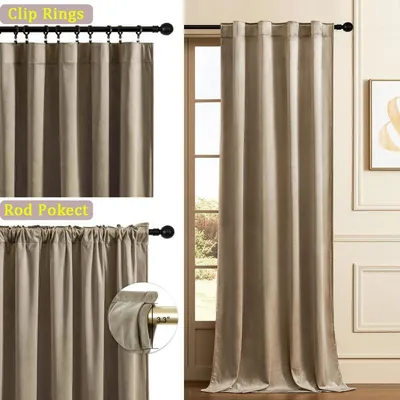 Zdjęcie produktu dla Zestaw 2 zasłon z weluru, kolor taupe, wymiary 213 x 132 cm, materiał termoizolacyjny