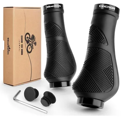 Image de Poignées de vélo ergonomiques, antidérapantes, en caoutchouc, à double verrouillage, de 22,2 mm de diamètre, noires, de 130 mm de long