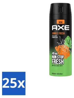 Obrázok produktu pre 25 kusov deodorantu Axe Bodyspray Jungle Fresh - 150 ml - výhodný balík