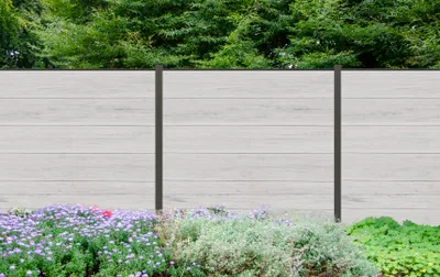 Produktbild von WPC Sichtschutzzaun Roma Line 3er Zaunfeld beige inkl. 4 x Alu-Pfosten anthrazit zum Aufschrauben