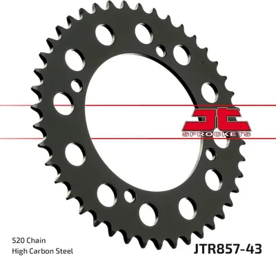 Image de Pignon 43 dents pas 520 type JTR857 NOIR pour MZ/MUZ Baghira Mastiff // Yamaha TT XT 550 600 / XTZ / XV 125 250