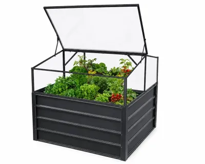 Produktbild von Anzuchtkasten mit Frühbeetaufsatz 108 × 110 × 104/152 cm – Hochbeet mit Polycarbonatdeckel