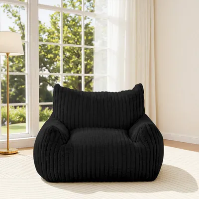 Runde Zitzak XXL für Erwachsene, Plüsch-Beanbag mit Füllung, schwarz