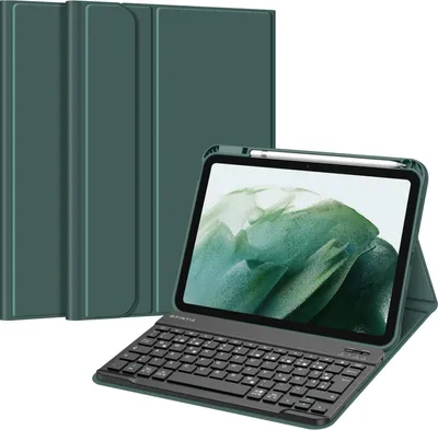 Produktbild von Fintie Tastatur Hülle für iPad 11.Generation 11" 2025, iPad 10. Generation 2022 10.9", Schutzhülle mit TPU Rückschale, Pencil Halter und magnetisch Abnehmbarer Tastatur mit QWERTZ Layout, Dunkelgrün