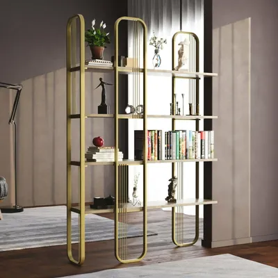 Immagine prodotto di Dmora Libreria Angylla 28x125x180h cm oro, 4 Ripiani Portata Ripiani 20
