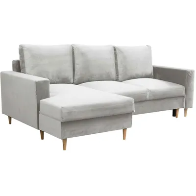 Produktbild von Ecksofa DAVE L-Form 230 cm, Hellgrau, Sofa mit Schlaffunktion, Bettkasten, Ottomane links