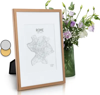 Produktbild von Casa Chic Bilderrahmen mit Passepartout, 31x23cm Bilderrahmen für Urkunde & Collage, Glas Bilderrahmen, Fotorahmen Stehend/Wandmontage, Rahmen Vertikaler/Horizontaler Gebrauch, Metall-Bilderrahmen