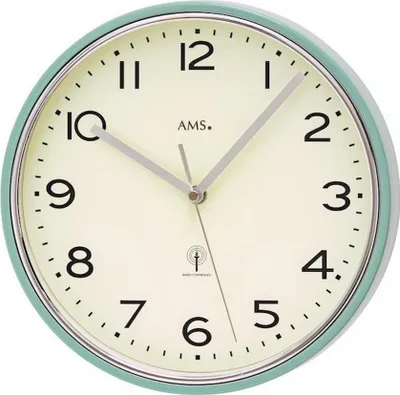 Produktbild von AMS 5508 Wanduhr Funk Funkwanduhr analog silbern türkis rund