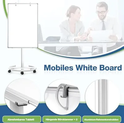 Obrázek produktu pro Mobilní tabule, magnetický stojan na tabuli 60 x 90 cm, výškově nastavitelná flipchartová tabule, cvičení na sucho, výuka, výuka