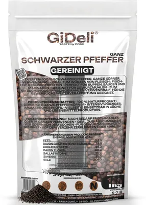 Produktbild von Schwarzer Pfeffer 1kg Ganz Pfefferkörner Gewürz Kochen Natur Beilage GiDeli