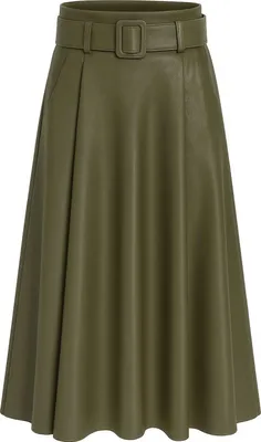 Produktbild von Kunstlederrock Damen A-Linien Rock mit Gürtel – Kunstleder M.401 (36-40) Olive Gr. (36-40)