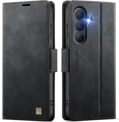 Immagine prodotto di Custodia in pelle per Samsung Galaxy S26, protezione RFID, chiusura magnetica, scomparti per carte e supporto Nero