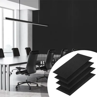 Immagine prodotto di Pannelli acustici in feltro autoadesivi Peviasot, confezione da 4 pezzi, dimensioni 120 x 60 x 0,9 cm, pannelli fonoassorbenti per pareti, con scanalature verticali, colore nero