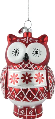 Christbaumschmuck Glas 11cm Eule Figur Rot / Weiß
