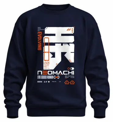 Productafbeelding van Evoluerende Neomachi Cyberpunk Techwear Mecha Japan Y2K Anime Sweater, Marineblauw, XL