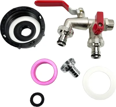 Zdjęcie produktu dla INF Zawór IBC Tote - 4-drożny adapter z zatyczką i kranem ze stopu