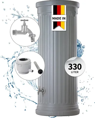 Produktbild von GARANTIA Säulentank Komplett-Set 330 Liter steingrau inkl. Chrom-Auslaufhahn und Fallrohranschluss